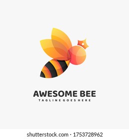 Ilustración Del Logotipo Del Vector Impresionante Estilo Colorido Del Gradiente De Abejas.
