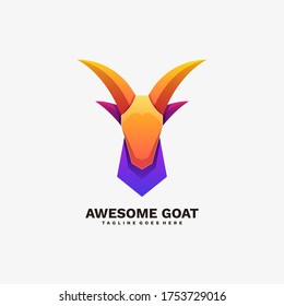 Vector Logo Illustration Awesome Goat Gradient Colorful Style.