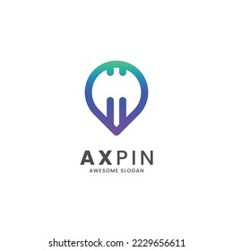 Vector Logo Illustration Ax Pin Gradient Line Art Style.