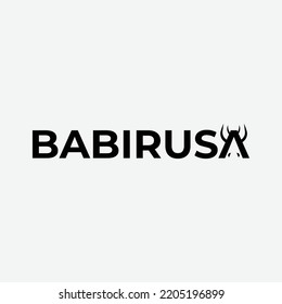 Vector Logo Illustration babirusa, Simple flat vector sign, logo, symbol, print art illustration design. Logotype