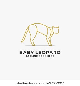 Vector Logo Illustration Baby Leopard Angry Line Art Style
