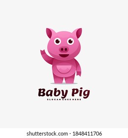 Vector Logo Illustration Baby Pig Gradient Colorful Style.