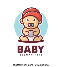 Vector Logo Illustration Baby Simple Mascot Cartoon Style.