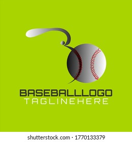 Vector logo with an illustration of a ball and a baseball athlete swinging a bat to form an "B" initial.