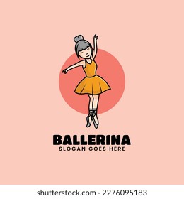 Vector Logo Illustration Ballerina Mascot Cartoon Style.