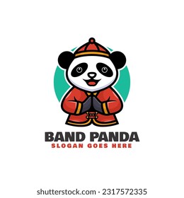 Vector Logo Illustration Band Panda Mascot Cartoon Style.