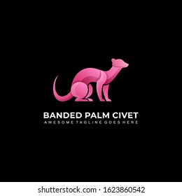 Vector Logo Illustration Banded Palm Civet Sitting Gradient Colorful