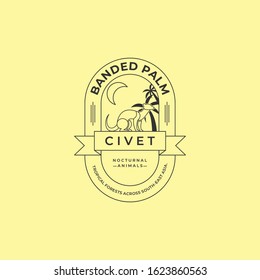 Vector Logo Illustration Banded Palm Civet Sitting Vintage Badge