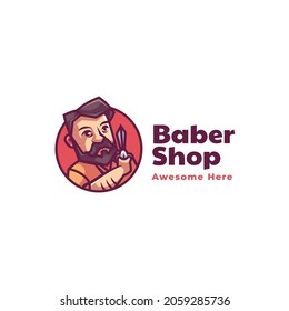 Vector Logo Illustration Barbershop Mascot Cartoon Style.