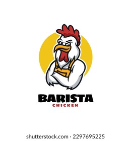 Vector Logo Illustration Barista Chicken Mascot Cartoon Style.