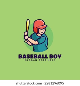 Vector Logo Illustration Baseball Boy Mascot Cartoon Style