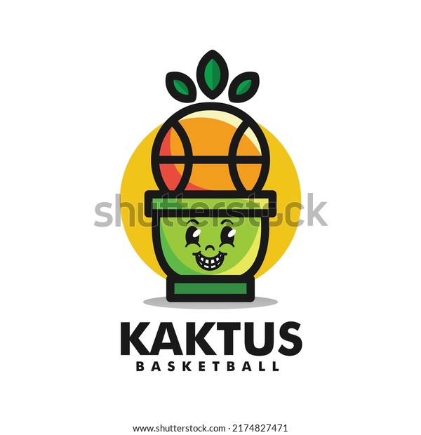 Vector Logo Illustration Basketball Cactus Mascot\
Cartoon Style.