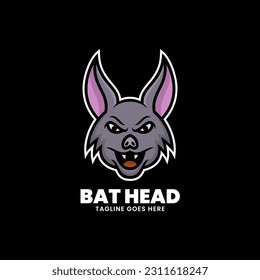 Vector Logo Illustration Bat Head Simple Mascot Style.