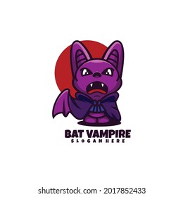 Vector Logo Illustration Bat Vampire Simple Mascot Style.