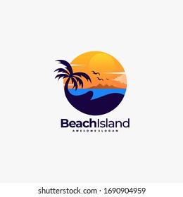 Vector Logo Illustration Beach Landscape Vintage Badge Style.