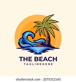 Vector Logo Illustration Beach and Palm 