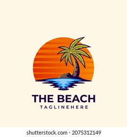 Vector Logo Illustration Beach and Palm 