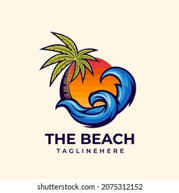 Vector Logo Illustration Beach and Palm 