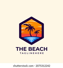 Vector Logo Illustration Beach and Palm 