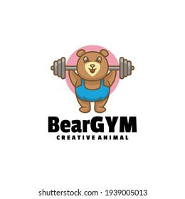 Vector Logo Illustration Bear Gym Mascot Cartoon Style.