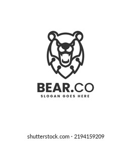 Vector Logo Illustration Bear Line Art Style.
