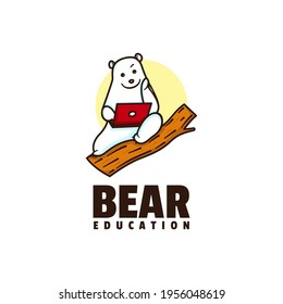 Vector Logo Illustration Bear Mascot Cartoon Style.
