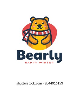 Vector Logo Illustration Bear Mascot Cartoon Style.