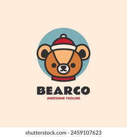 Vector Logo Illustration Bear Mascot Cartoon Style.