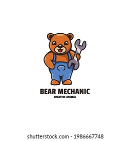 Vector Logo Illustration Bear Mechanic Mascot Cartoon Style.