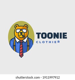 Vector Logo Illustration Bear Simple Mascot Style.
