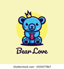 Vector Logo Illustration Bear Simple Mascot Style.