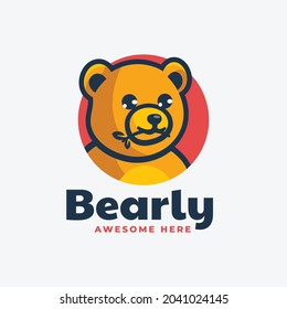 Vector Logo Illustration Bear Simple Mascot Style.