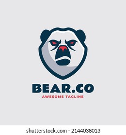 Vector Logo Illustration Bear Simple Mascot Style.