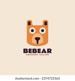 Vector Logo Illustration Bear Simple Mascot Style.