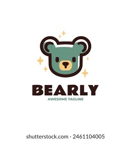 Vector Logo Illustration Bear Simple Mascot Style.