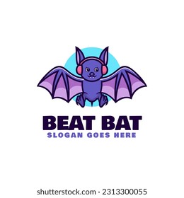 Vector Logo Illustration Beat Bat Mascot Cartoon Style.