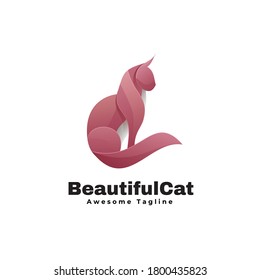 Vector Logo Illustration Beautiful Cat Gradient Colorful Style.