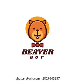 Vector Logo Illustration Beaver Boy Mascot Cartoon Style.