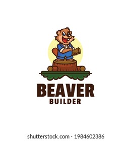 Vector Logo Illustration Beaver Builder Mascot Cartoon Style.