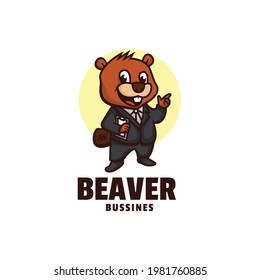 Vector Logo Illustration Beaver Business Mascot Cartoon Style.