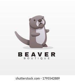 Vector Logo Illustration Beaver Gradient Colorful Style.