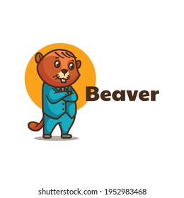 Vector Logo Illustration Beaver Mascot Cartoon Style.