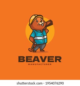 Vector Logo Illustration Beaver Mascot Cartoon Style.