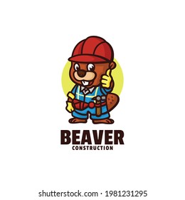 Vector Logo Illustration Beaver Mascot Cartoon Style.