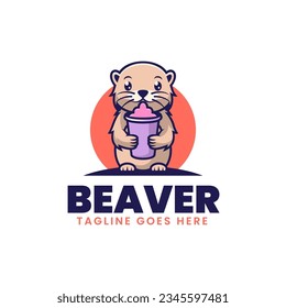 Vector Logo Illustration Beaver Mascot Cartoon Style.