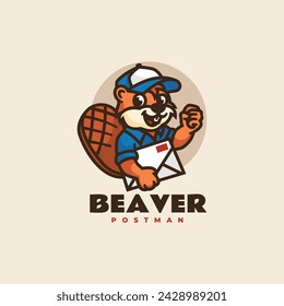 Vector Logo Illustration Beaver Mascot Cartoon Style.