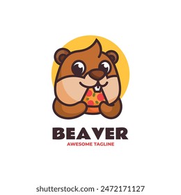 Vector Logo Illustration Beaver Mascot Cartoon Style.