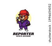 Vector Logo Illustration Beaver Reporter Mascot Cartoon Style.