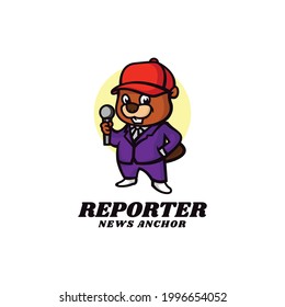Logo Vector Ilustración Beaver Reporter Estilo de caricatura de mascota.