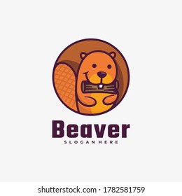 Vector Logo Illustration Beaver Simple Mascot Style.